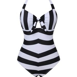 Black and White Striped Swimsuit
